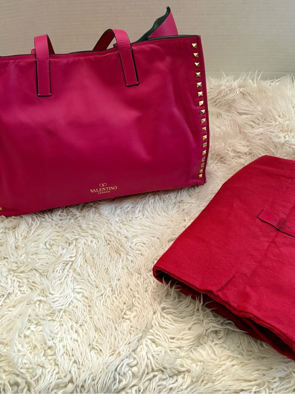 Authenic Valentino Garavani Rockstud Soft Tote - "Pop Fuxia."